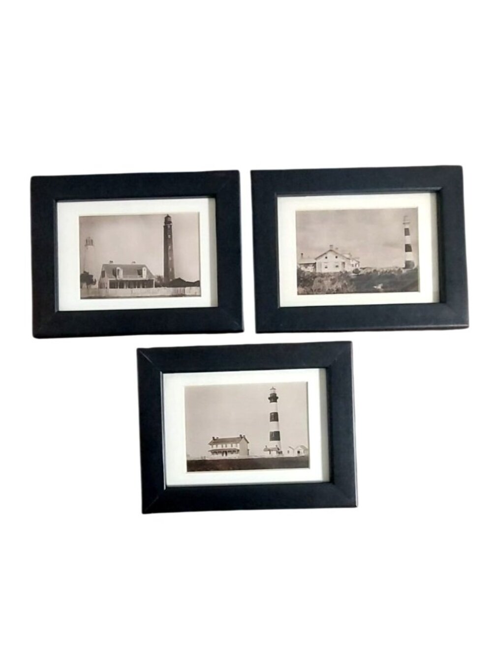 3 Framed Lighthouse Prints Cape Canaveral FL Bodie Island NC Cape Romain SC